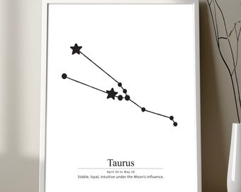 TAURUS constellation definition poster, Taurus definition poster, Taurus zodiac sign definition print, Zodiac Taurus Stars definition print