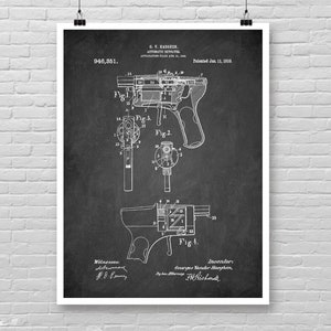 Automatic Revolver patent print, firearm patent print, classic firearm poster, hand revolver poster art, firearm weaponry art print [66]