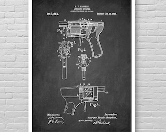 Impression de brevet de revolver automatique, impression de brevet d'arme à feu, affiche d'arme à feu classique, art d'affiche de revolver à main, impression d'art d'armement d'arme à feu [66]