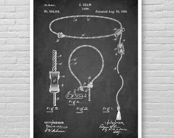 COWBOY LASSO patent print, Cowboy Western lasso patent poster, Cowboy lasso patent, Cowboy wall print, Western wall decor, Rodeo wall decor