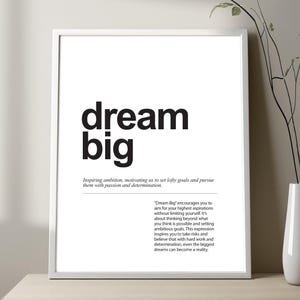 DREAM BIG definition poster, Expression Dream big definition print, Minimalist expression definition print, Motivating Definition wall decor