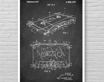TAPE CASSETTE patent print, Vintage Audio MUSIC patent poster, Cassette Tape patent art, Music fan wall decor, Retro Music lover gift [467]