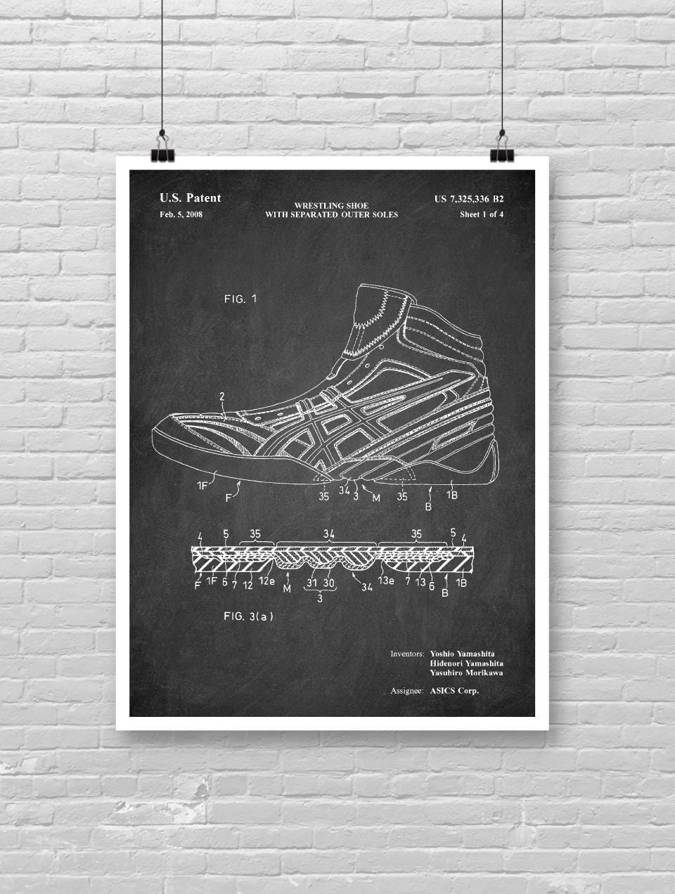 Impression de brevet de chaussure de lutte, affiche de dessin technique de chaussure et de semelle de lutte, affiche de brevet de lutte, décoration mu
