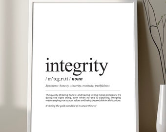 Integrity definition print, Integrity definition poster, Black and white Integrity definition print, Minimalist Integrity definition decor