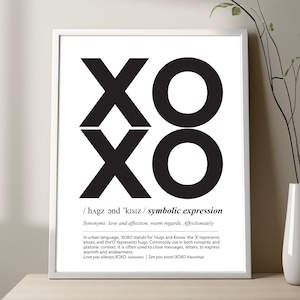 XOXO Definition Poster, Umarmungen und Küsse, minimalistischer XOXO Definition Poster Wanddekor, XOXO Wörterbuch Definition Kunstdruck