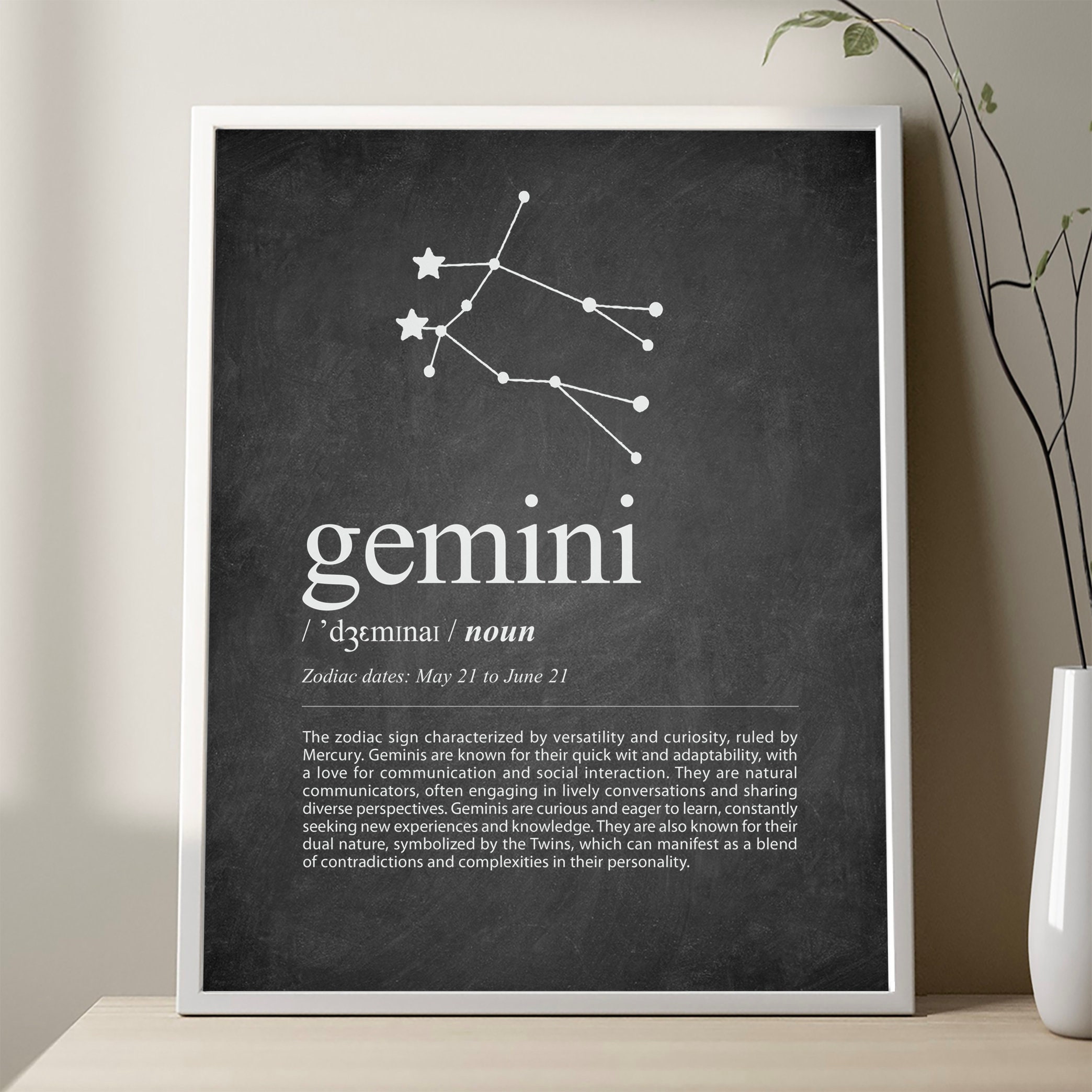 GEMINI Definition Poster, Zodiac Sign Gemini Stars Definition