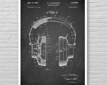 Headphones patent poster, Vintage Audio MUSIC patent poster, Headphones patent print art, Audio Music fan wall decor, Music player cool gift