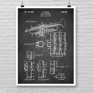TRUMPET patent poster, Vintage Trumpet patent print, Musical Instrument poster, Wind instrument, Music wall decor, Musician cool gift [573]