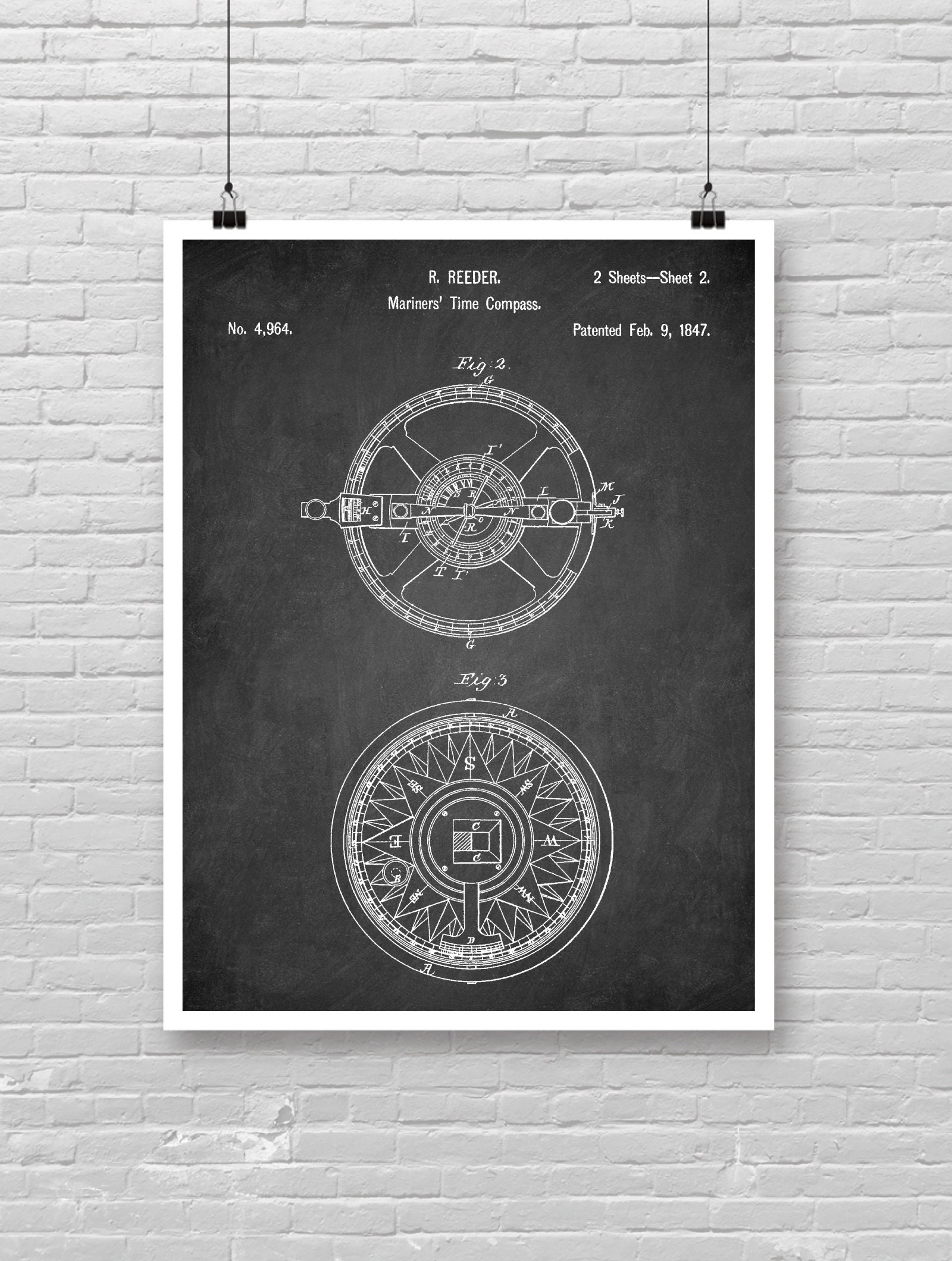Mariners COMPASS Patent Print Vintage Mariners Time Compass Etsy