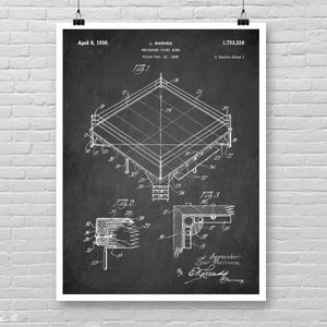 Boxing Ring Patent Print, Vintage Boxing Wall Art Print, Chalkboard, Blueprint, Kraft, Grey Background, Gym Decor, Fighter Gift Sport poster