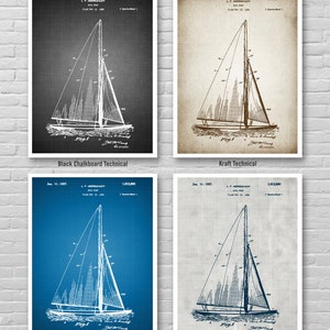 Affiche de brevet de VOILIER, affiche de modèle de VOILIER, impression d'art de brevet de bateau, impression de brevet de voilier de 1927, affiches de marine, décoration murale de bateau 40 image 3