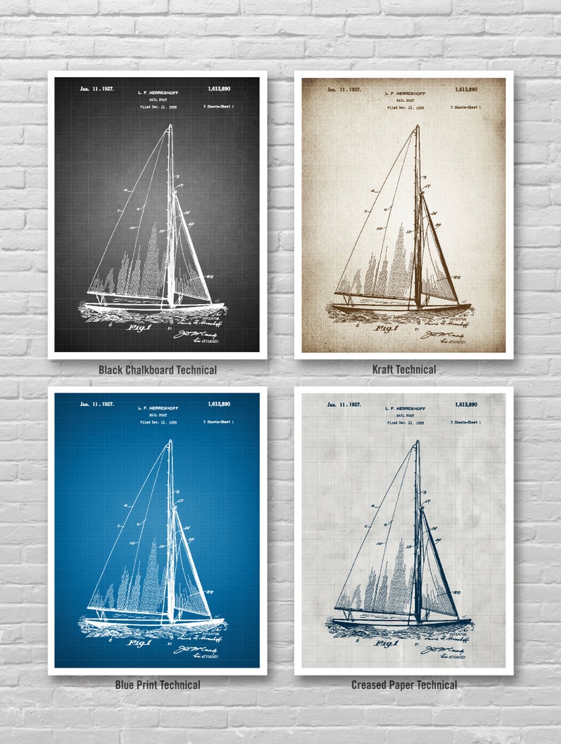 Affiche de brevet de VOILIER, affiche de modèle de VOILIER, impression d'art de brevet de bateau, impression de brevet de voilier de 1927, affiches de marine, décoration murale de bateau 40 image 3