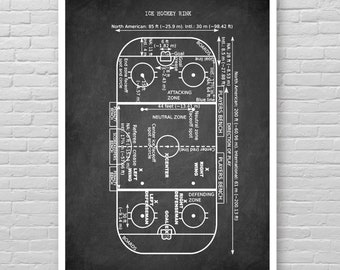Pôster de pista de hóquei no gelo, impressão de arte de desenho de pista de hóquei no gelo, pôster de patente de pista de hóquei no gelo, decoração de parede de hóquei vintage, presente legal para jogador de hóquei