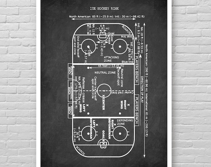 Ice HOCKEY Rink poster, Hockey RINK drawing art print, Ice Hockey rink patent poster, Vintage Hockey wall decor, Cool gift Hockey player