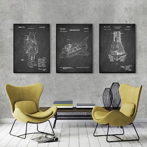 SPACE Patent kit of 3, Vintage print of Space Shuttle, Space suit patent print, Space Capsule patent poster, Space wall decor, Space posters