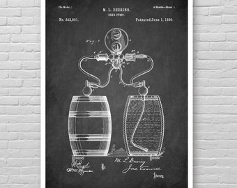 BEER PUMP patent poster, Beer brewing barrel patent, Alcohol Pump patent print, cool gift beer drinker theme wall decor, Brewery decor [272]