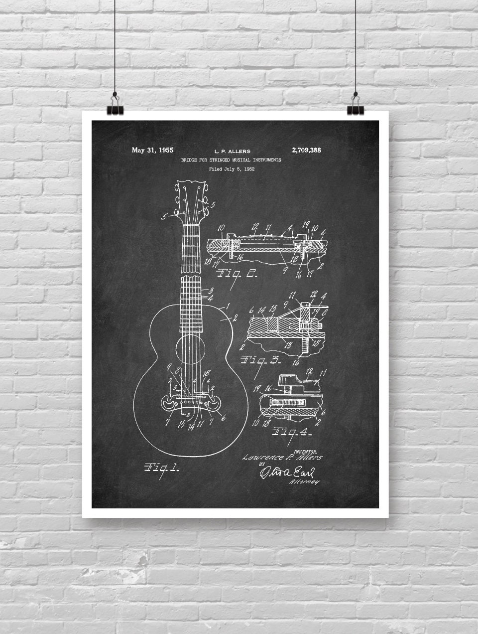 Guitar 1955 patent poster, Vintage Guitar patent print, Guitar poster, Guitar player decor, Music Guitar room decor, Musician gift idea