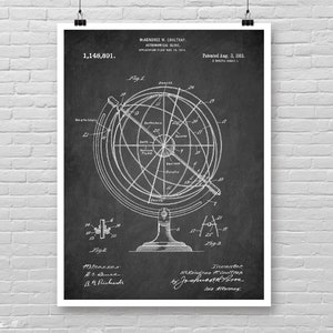 Astronomical GLOBE patent poster, Astronomy Patent art print, Vintage Astronomical globe patent, Astronomy room decor, Space wall decor [445