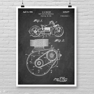 MOTORCYCLE Vintage Art patent poster, MOTOR cycle 1943 patent poster, Cool motorcycle print, Motorcycle poster, Sport Motorcycle print [551]
