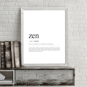 ZEN Definition Poster, Zen Definition Print, Black and White Zen Print ...
