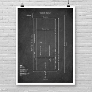 TENNIS Court technical drawing patent print, Tennis Court poster, Tennis game decor, Tennis court, SUMMER sport print, Tennis decor [651]