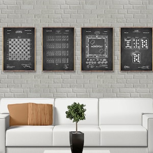 Brevetti GAMES classici, set di 4 poster, brevetto del gioco da tavolo Checker, stampa del brevetto Domino, brevetto del gioco da tavolo, brevetto delle carte da gioco, arredamento della sala giochi