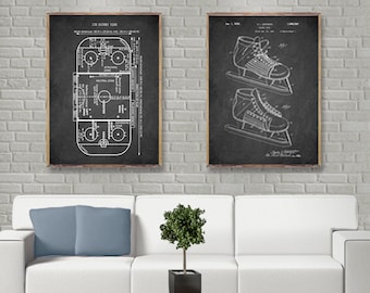 Vintage Ice HOCKEY patents 2 print set, Hockey Rink patent, Ice Hockey Shoe patent, Ice Hockey wall decor, Hockey player cool gift [139-156]