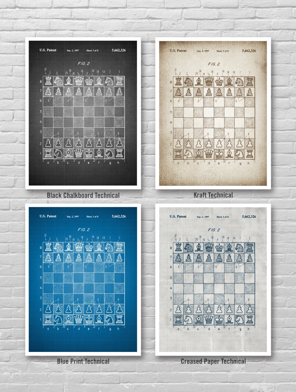 Popular Game Board 3 Print Set Patents, Vintage Chess Board Game Patent ...