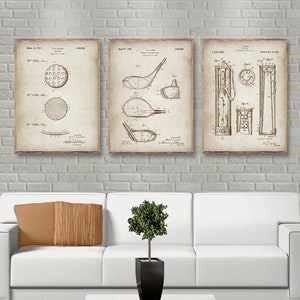 GOLF set of 3 patents, Golf Ball patent art, Driver patent print, Golf bag patent poster, 3 Golf poster set, Gift Idea prints [289-291-292]