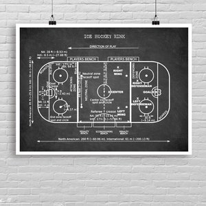 Ice HOCKEY Rink Horizontal poster, Hockey RINK drawing art print, Ice Hockey patent poster, Vintage Hockey decor, Hockey player room decor