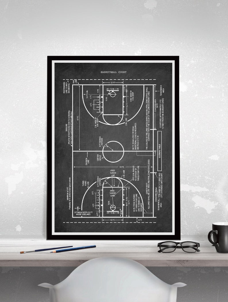 Baseball Field Print : 
Detailed technical drawing of a vintage baseball field diagram. High-resolution sports wall art on blueprint, chalkboard, kraft, or vintage grey background.

Basketball Court Print :
Architect-style blueprint of a full basketball court layout. Perfect sports art print for fans, players, or game room decor.

Football Field Print :
Highly detailed American football field schematic in blueprint style. Retro design for home, office, or sports-themed spaces.