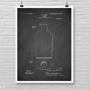 Vintage WHISKY Flask patent poster, Alcohol Bottle patent print, Whisky Flask print, cool gift Whisky drinker theme decor, Bar decor [303]