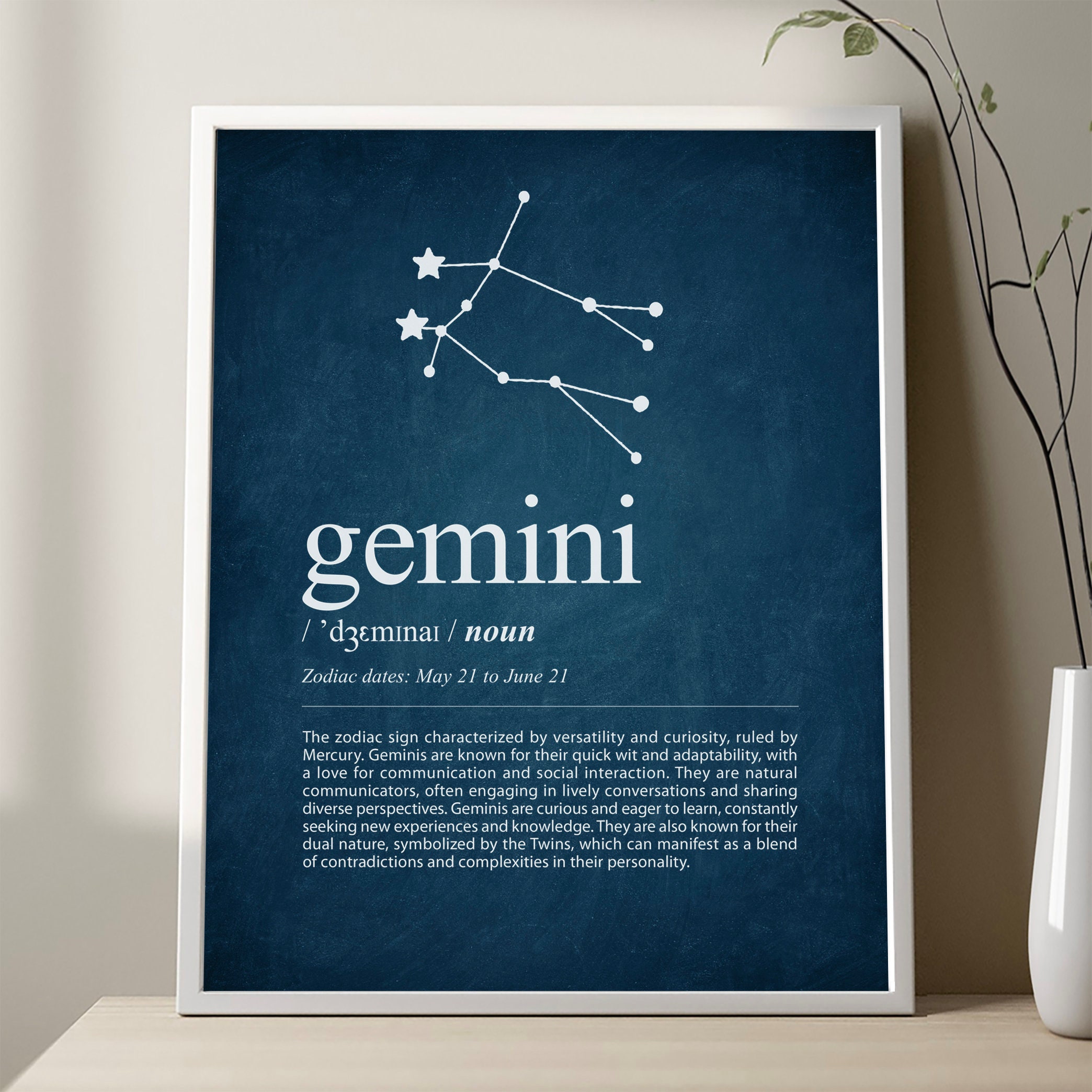 GEMINI Definition Poster, Zodiac Sign Gemini Stars Definition