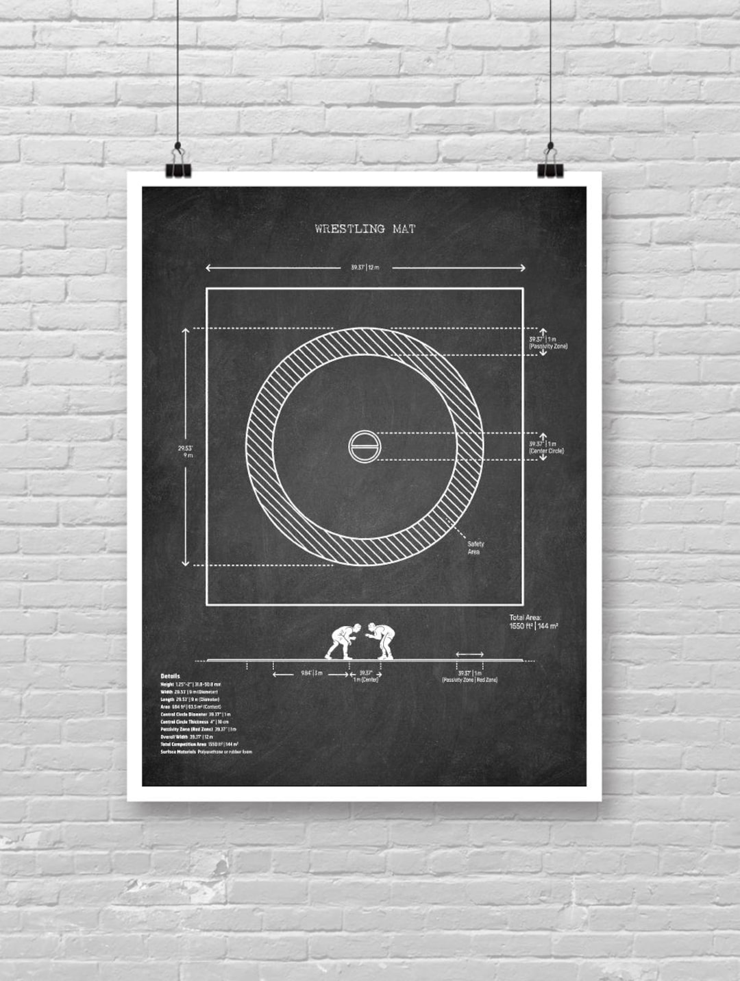 Wrestling Mat Print, Wrestling Mat Technical Drawing Poster, Wrestling ...