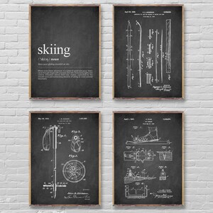 Ensemble d'impressions SKI 4, affiche de définition de ski, impression brevet de ski alpin vintage, affiche brevet bâtons de ski, impression brevet bottes de ski, décoration murale de ski