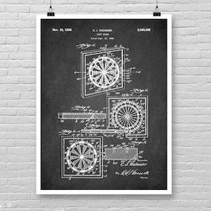 Affiche brevet de jeu de fléchettes, impression brevet vintage de jeu de fléchettes, brevet de jeu de fléchettes classique, décoration murale de salle de jeux, décoration murale de cible de fléchettes [284]
