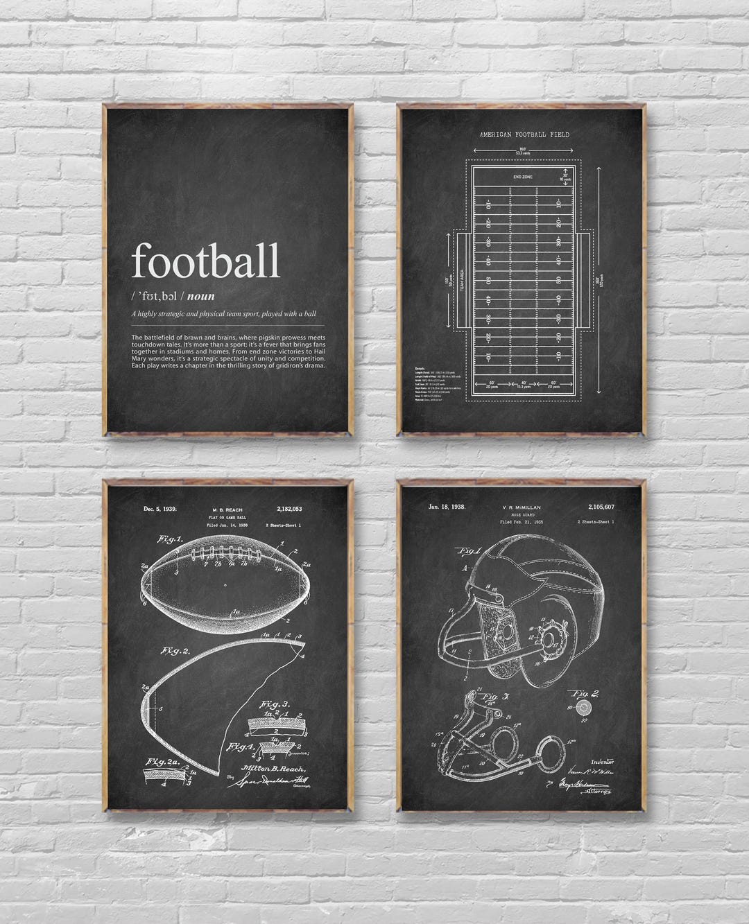 FOOTBALL 4 Poster Set, Football Definition Art Print, Football Field ...