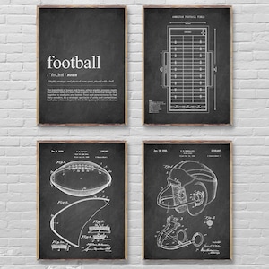 FOOTBALL 4 poster set, Football definition art print, Football field poster, Football patent print, Football Helmet patent, Football decor