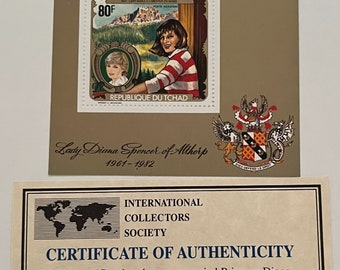 VERY RARE Limited Edition Gold Princess Diana Lady Diana Spencer Birthday Commemorative Stamp Sheet- Certificate of Authenticity #1046 ('81)