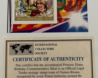 Limited Edition Princess Diana Princess of Wales Royal BIRTHDAY Commemorative Stamp Sheet - Certificate of Authenticity - Issue Number 8339