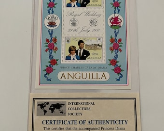 Limited Edition Princess Diana of Wales Royal Wedding Commemorative Stamp Sheet - Certificate of Authenticity - Issue Number 7351 (1981)