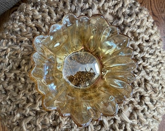 Vintage Indiana Amber Carnival Glass Bowl Dish Sunflower Marigold Beautifully Colored Candy Dish