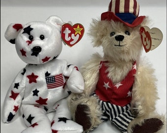 Lot of 2 Plush RETIRED Ty Beanie Babies Bears Glory the Bear Plush Toy America Free Same Day Shipping! Collectible Beanie Baby Babies
