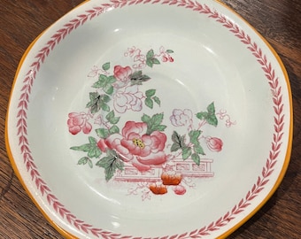 Antique English Ironstone Calyx Ware Metz Plate Saucer 1920s Vintage Adams Calyx Ware Metz Floral Pattern Signed Stamped Authentic Original