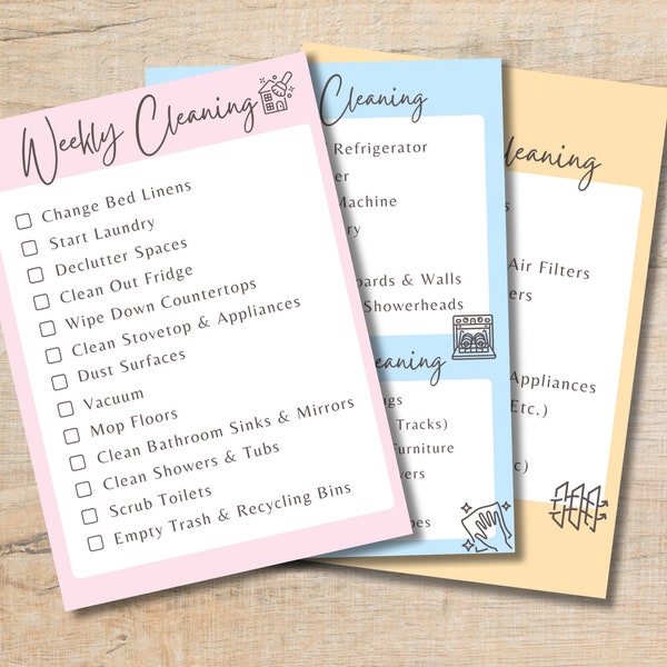 Simplified Weekly, Monthly, Seasonal and Annual Cleaning Checklist (Editable & Printable)