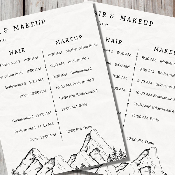 Wedding Hair and Makeup Timeline Template Etsy Wedding Hair and Makeup Timeline Template Etsy