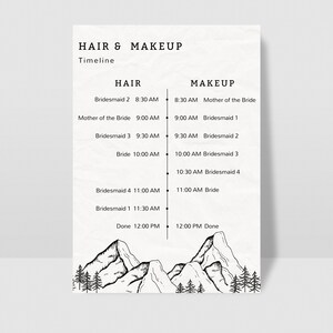 Mountain Wedding Hair & Makeup Timeline Template - Etsy