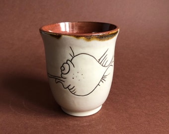 Dessert bowl made of ceramic, hand-potted, flauer fish