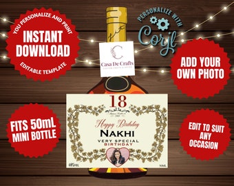 Mini Cognac label, Mini Cognac, Cognac Custom Label, Mini Birthday Shot, Mini Party Favors, Mini Wedding Favors