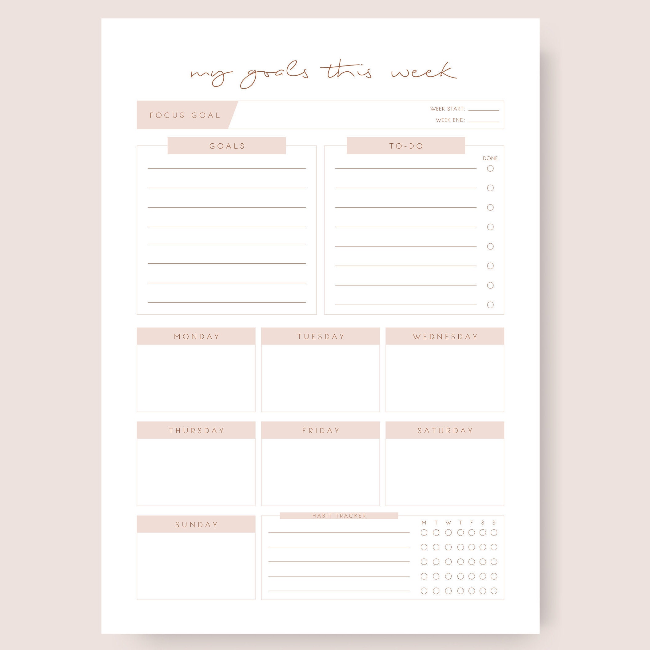 printable weekly goals template goal planner weekly